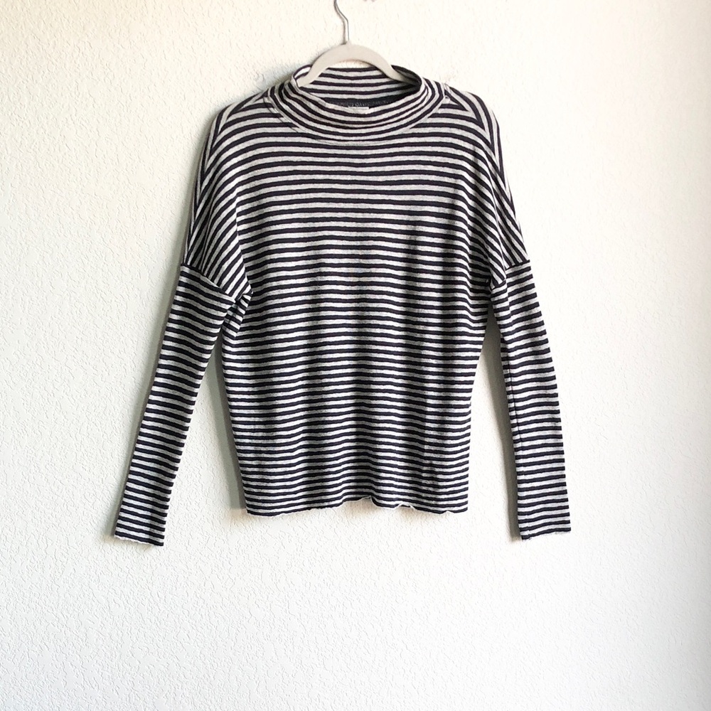 New By Basics Merino Wool Mock Neck Wide Stripe Long Sleeve Top Layering